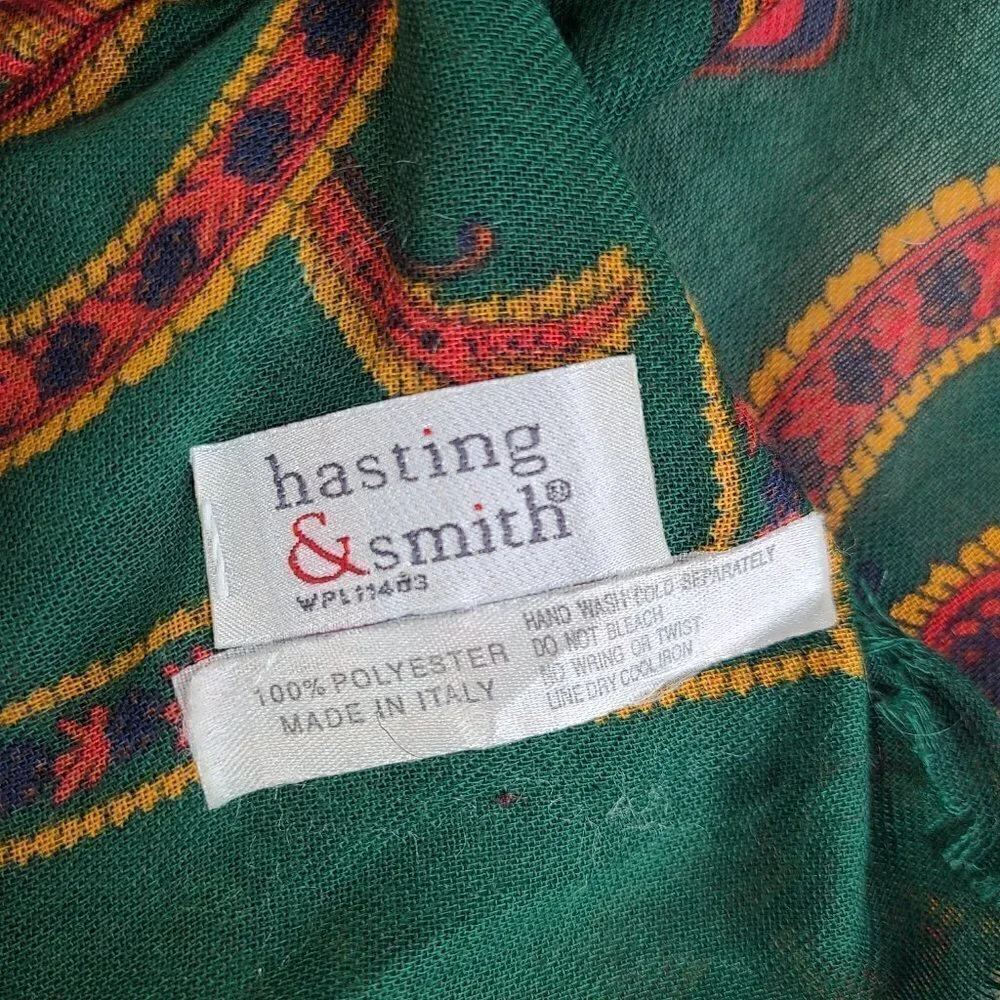 Vintage Hasting & Smith Scarf Wrap Green Paisley Art Deco Square Italy